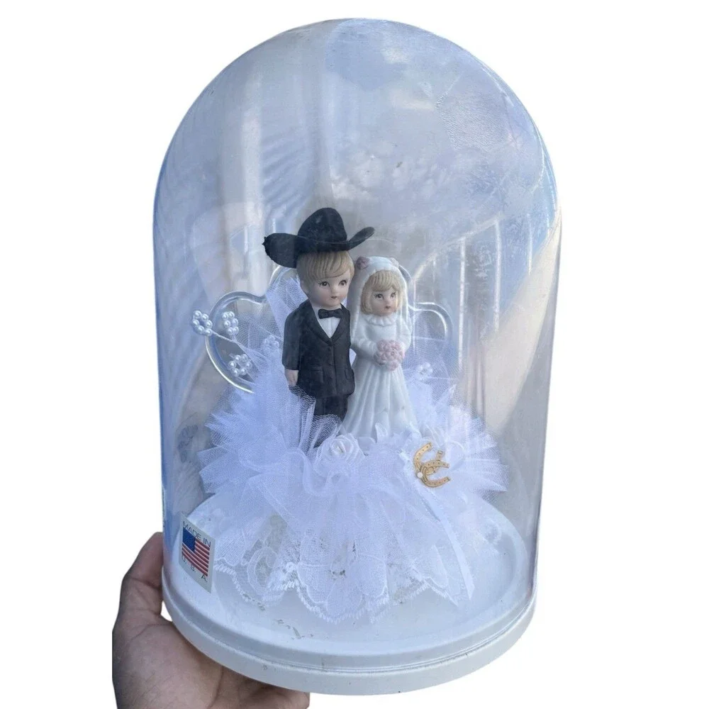 Country Western COWBOY COWGIRL Wedding Cake Topper Porcelain -storage case COLTS